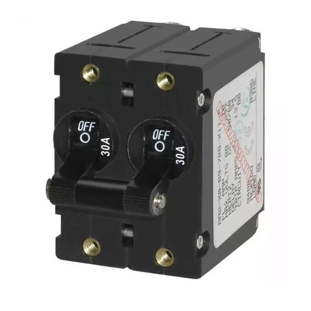Blue Sea 7237 A-Series Black Toggle Circuit Breaker Double Pole 30A R2S2